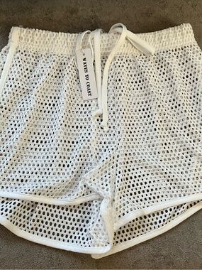 White Mesh Drawstring Swim Coverup Shorts
